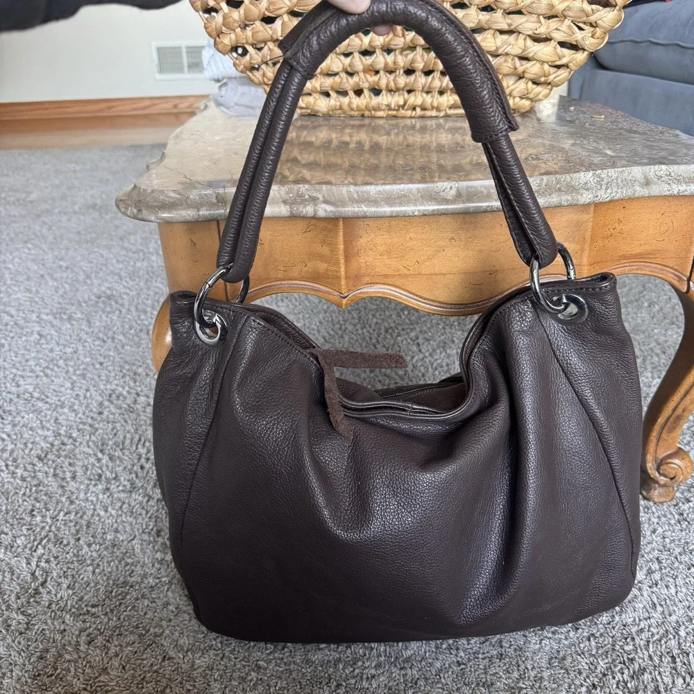 Dudubags Brown Pebbled Italian Leather Hobo Style Bag - Very Soft And Functional